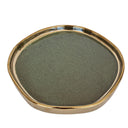 Large green ceramic tray with gold rim and organic shape