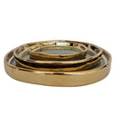 Front view of three ceramic decorative trays stacked showing graduated sizes