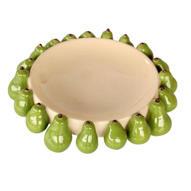 Ceramic fruit bowl with glossy green pears