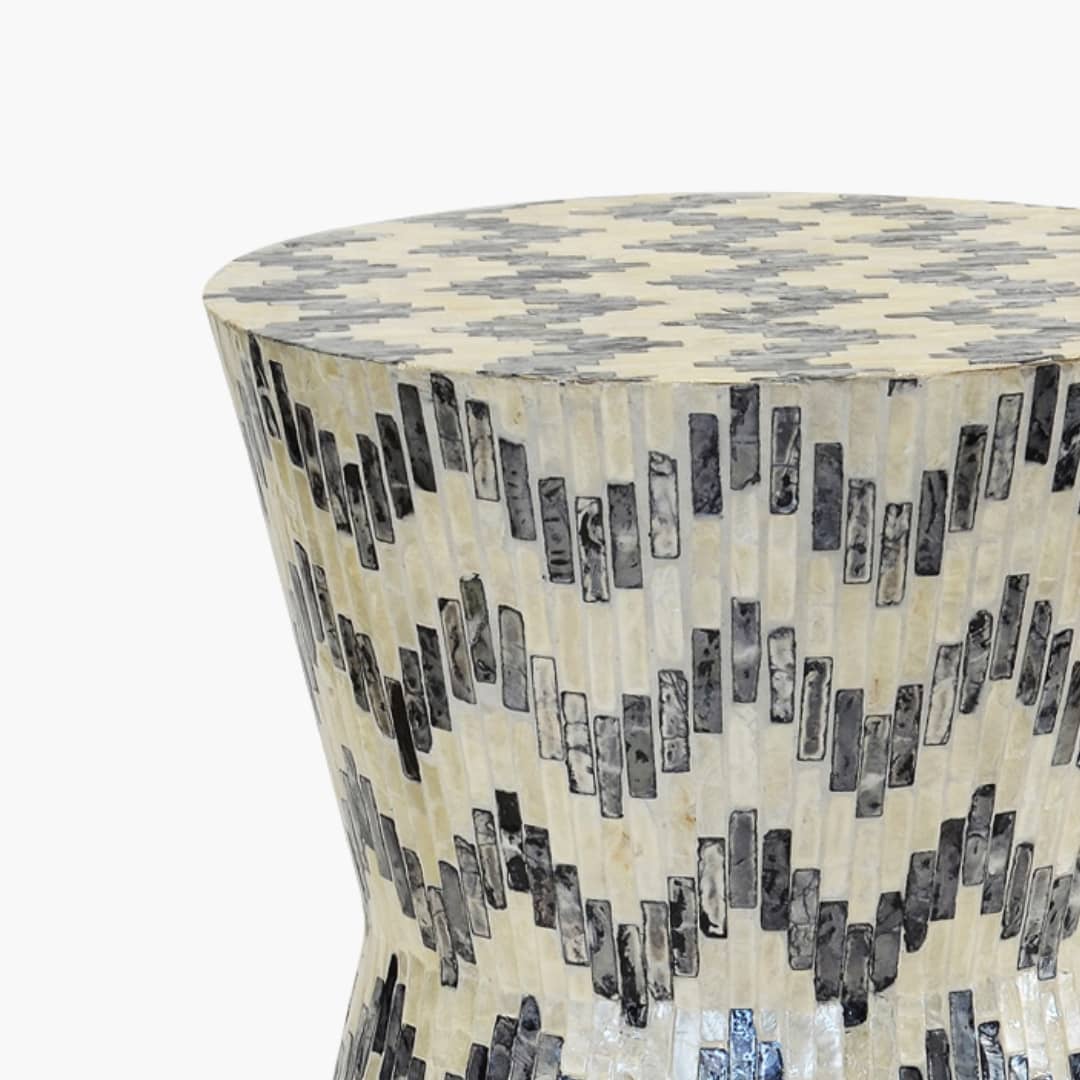 Chevron black and white accent stool - close up