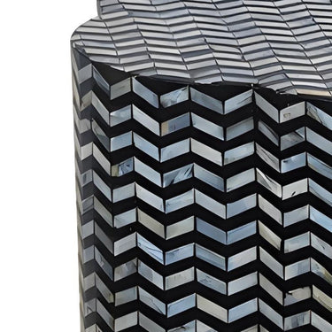 Close-up of shimmering mother of pearl side table surface pattern