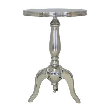 Traditional round metal side table with polished finish
