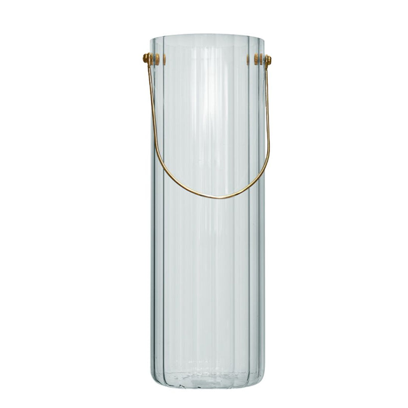 ribbed glass vase with metal handle