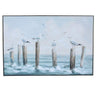 Coastal Gathering wall art with dock pilings and seagulls