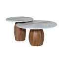 Two-piece coffee table set made of marble and mango wood by Woodka Interiors