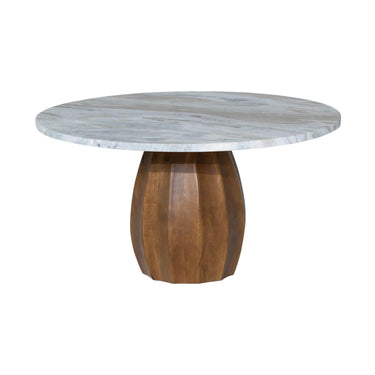 cocomo coffee table with marble top and wooden base on a white background