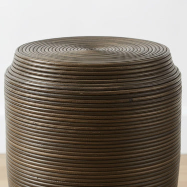 Dark brown coiled rattan stool 