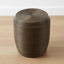 Handwoven coiled rattan side table with round top