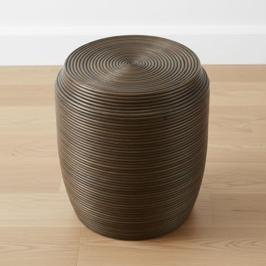 Handwoven coiled rattan side table with round top