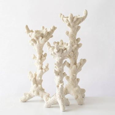 Set of 3 Off-white coral-shaped candle holder with branching stems.