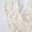 White faux coral candle holder with glass hurricane in branch style