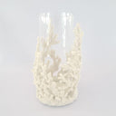 Coral hurricane candle holder with faux coral wrapped around clear glass