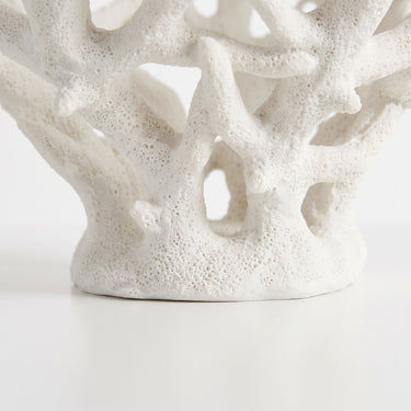 Large white decorative coralline bowl base with an open-branching pattern on a stepped base.