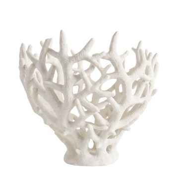 Large white decorative Coralline Bowl with an open-branching pattern on a stepped base.
