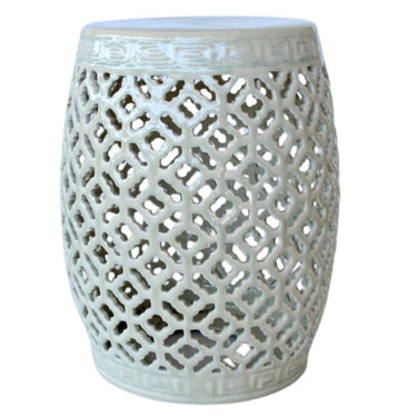 Pale green Crackle Garden Stool with striking cut-out design for outdoor and indoor use