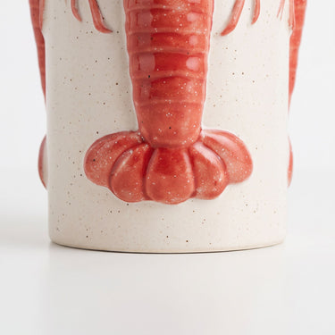 Red crayfish ceramic vase base with a glossy red crayfish wrapped around a speckled cream body