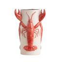 Red crayfish ceramic vase with a glossy red crayfish wrapped around a speckled cream body