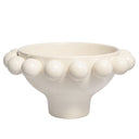 Cream ceramic pedestal bowl with large decorative bobble accents on rim.
