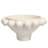 Cream ceramic pedestal bowl with large decorative bobble accents on rim.