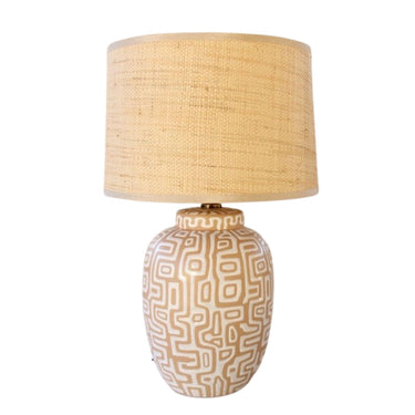 Cream and white lamp base with rattan shade