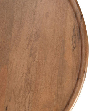 Close-up of a wooden coffee table with a natural finish on a white background