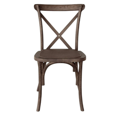 French country style crossback chair in weathered oak with a classic X-back design from Woodka Interiors.