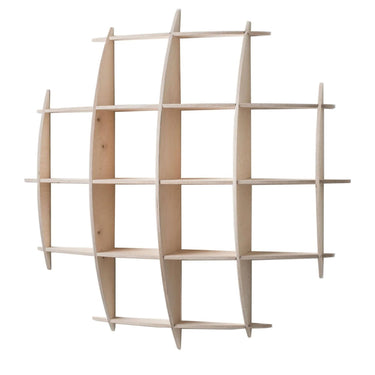 Dome floating wall shelf, modern modular birch plywood shelving unit.