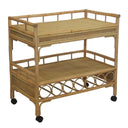 rattan drinks trolley with two woven shelves
