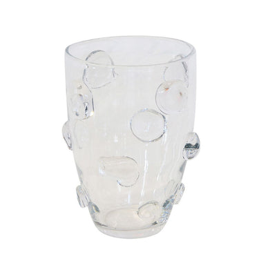 Clear glass droplet vase with bubble chunky dots.