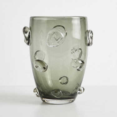 Smoky grey Droplet glass vase with raised glass bumps.