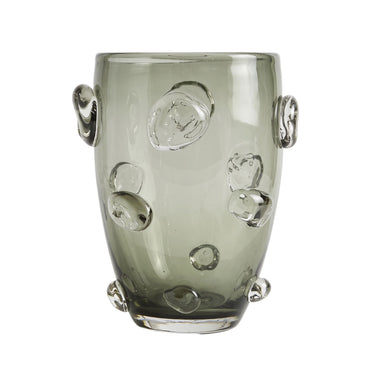 Smoky grey Droplet glass vase with raised glass bumps.