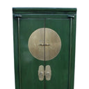 authentic solid brass central panel on a green Dynasty cabinet.