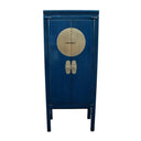 tall Dynasty blue cabinet with three shelves and extra-deep storage bay.