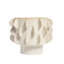Eclipse pedestal ceramic pot in glossy ivory off-white with raised tactile pattern.