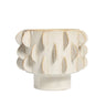 Eclipse pedestal ceramic pot in glossy ivory off-white with raised tactile pattern.