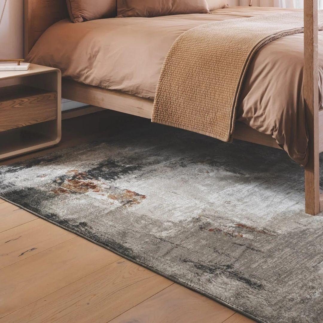 Embers Rug styled in a bedroom