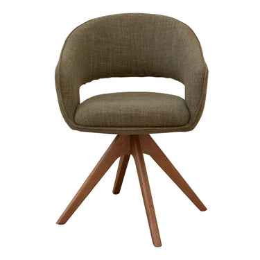 Emma Swivel dining chair in Basil showing padded seat and swivel solid oak legs