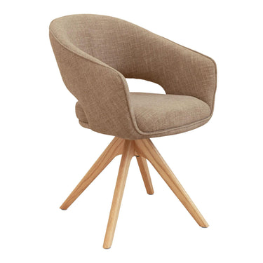 Side view of Emma Swivel dining chair in Hazel showing padded seat and solid oak legs