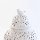 Detailed bird lid of the lattice ginger jar with lid