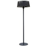 Fireglow Ash floor standing patio heater with LED floor lamp and black shade.