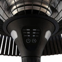Fireglow patio heater control panel in Ash balck showing touch buttons for instant directional heat and LED light settings.