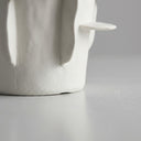 Flange ceramic tall white vase base with grid pattern.