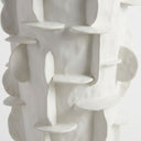 Flange ceramic tall white vase centre with grid pattern.