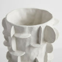 Flange ceramic tall white vase  top with grid pattern side.