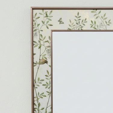 Floral chinoiserie rectangle wall mirror with leafy vine print