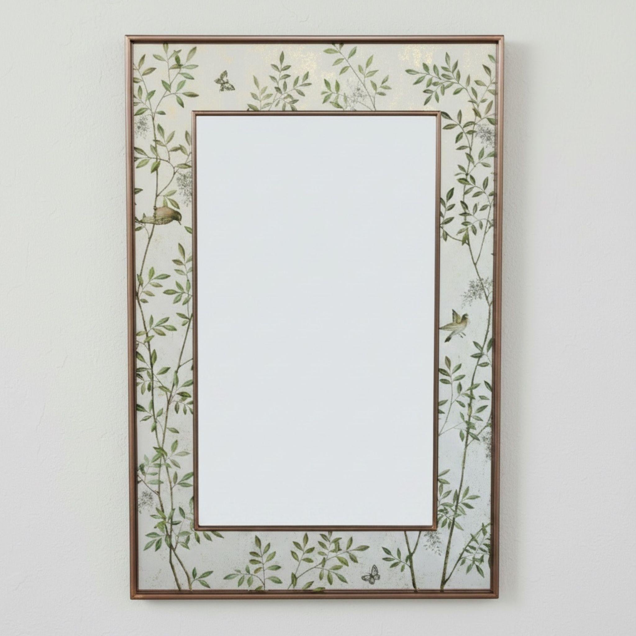 Brown metal  framed floral chinoiserie hallway mirror