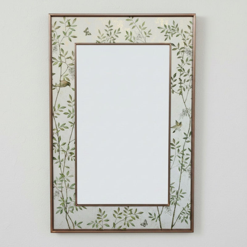 Brown metal  framed floral chinoiserie hallway mirror