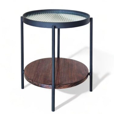 Fluted glass two-tier side table