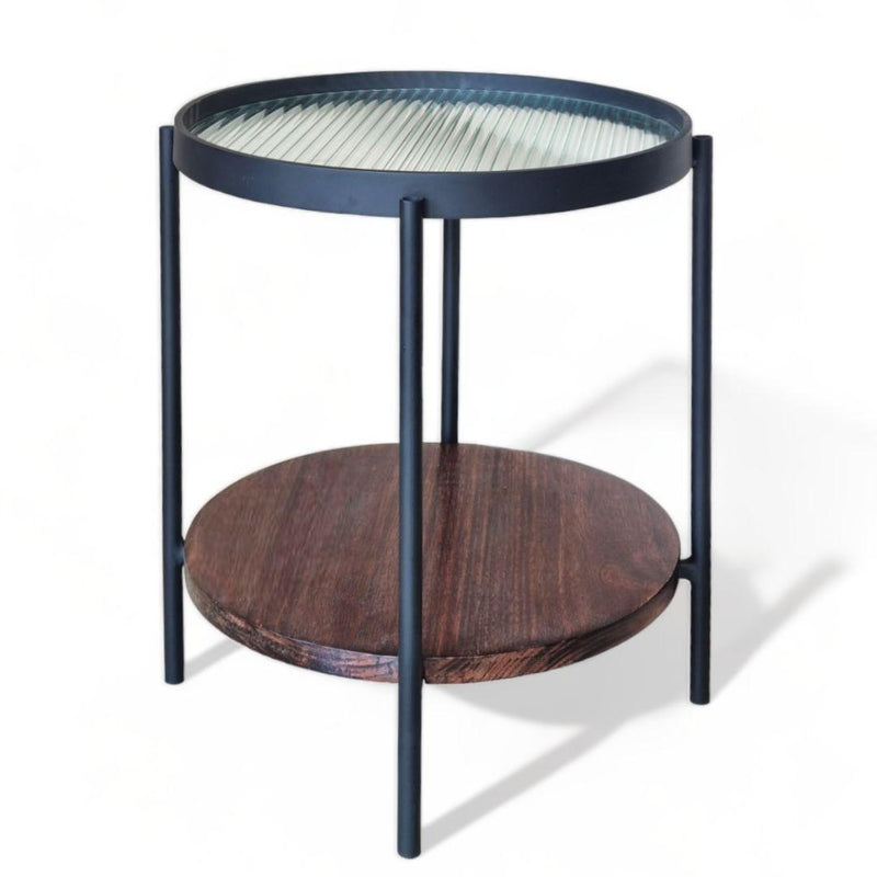Fluted glass two-tier side table
