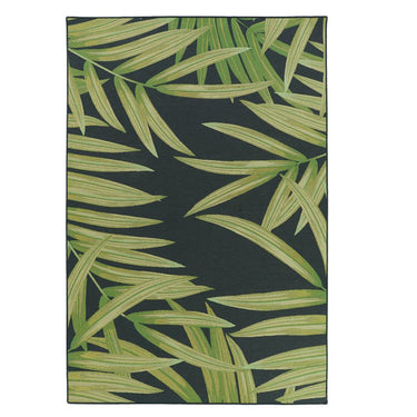 Folia Black Rug with tropical palm leaf design